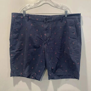 Izod Saltwater Stretch Mens Navy Pink Flamingo Embroidered Chino Shorts 42 9.5